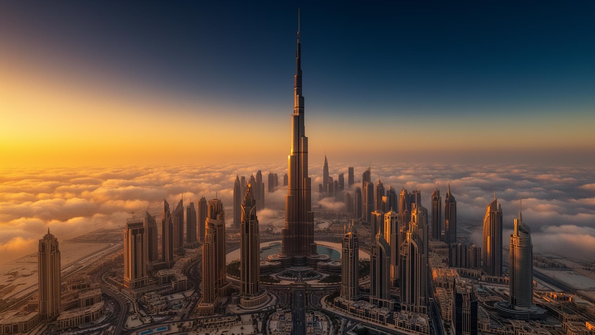 Dubai skyline at golden hour
